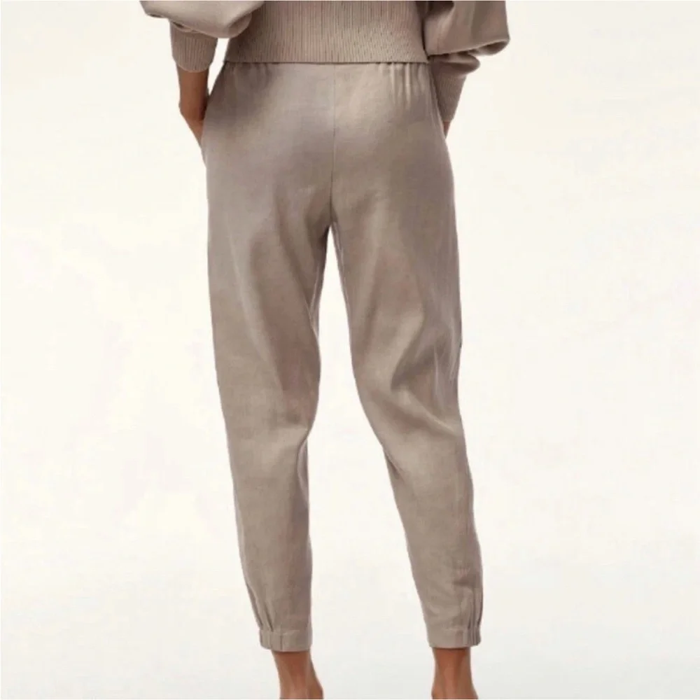 Aritzia Babaton Linen Blend Dexter Jogger Pants Cropped Ankle Pull On Beige SML